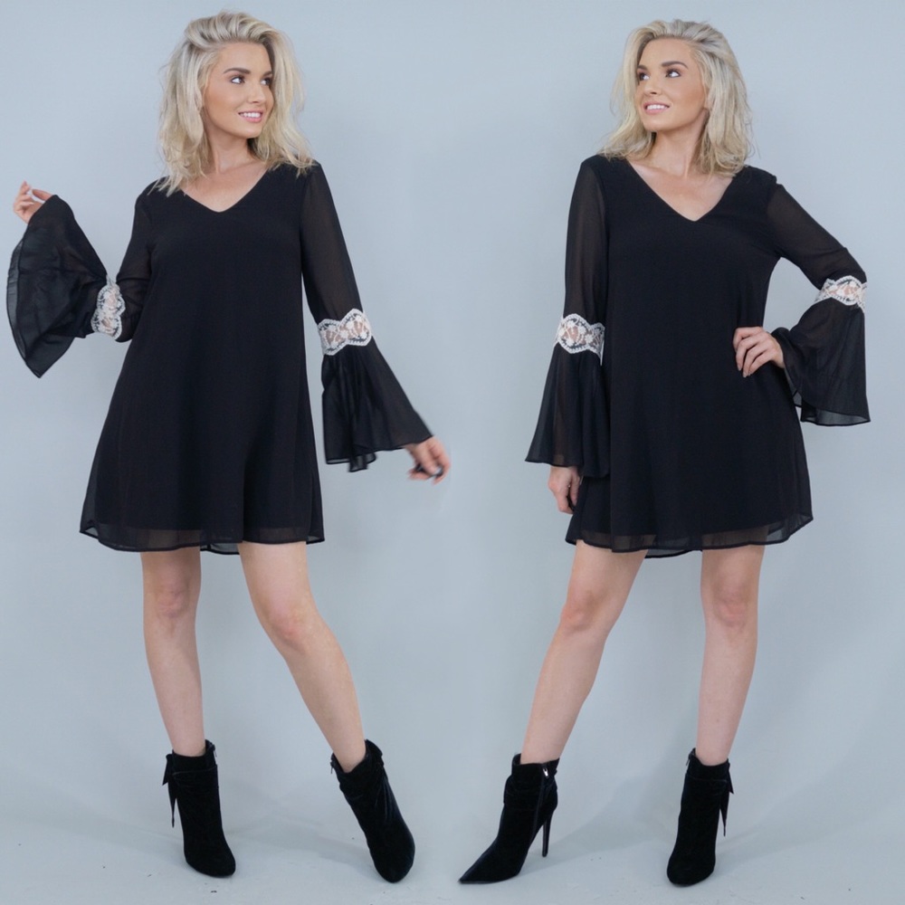 Black Long Sleeve Flirty Party Dress
